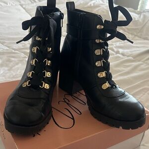 Wild Pair Black Lace-Up Ankle Boots with Gold Hardware